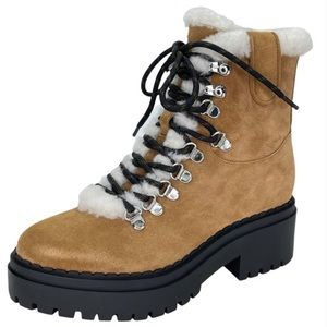 Marc Fisher Suede Shearling Nalina lace up booties NIB